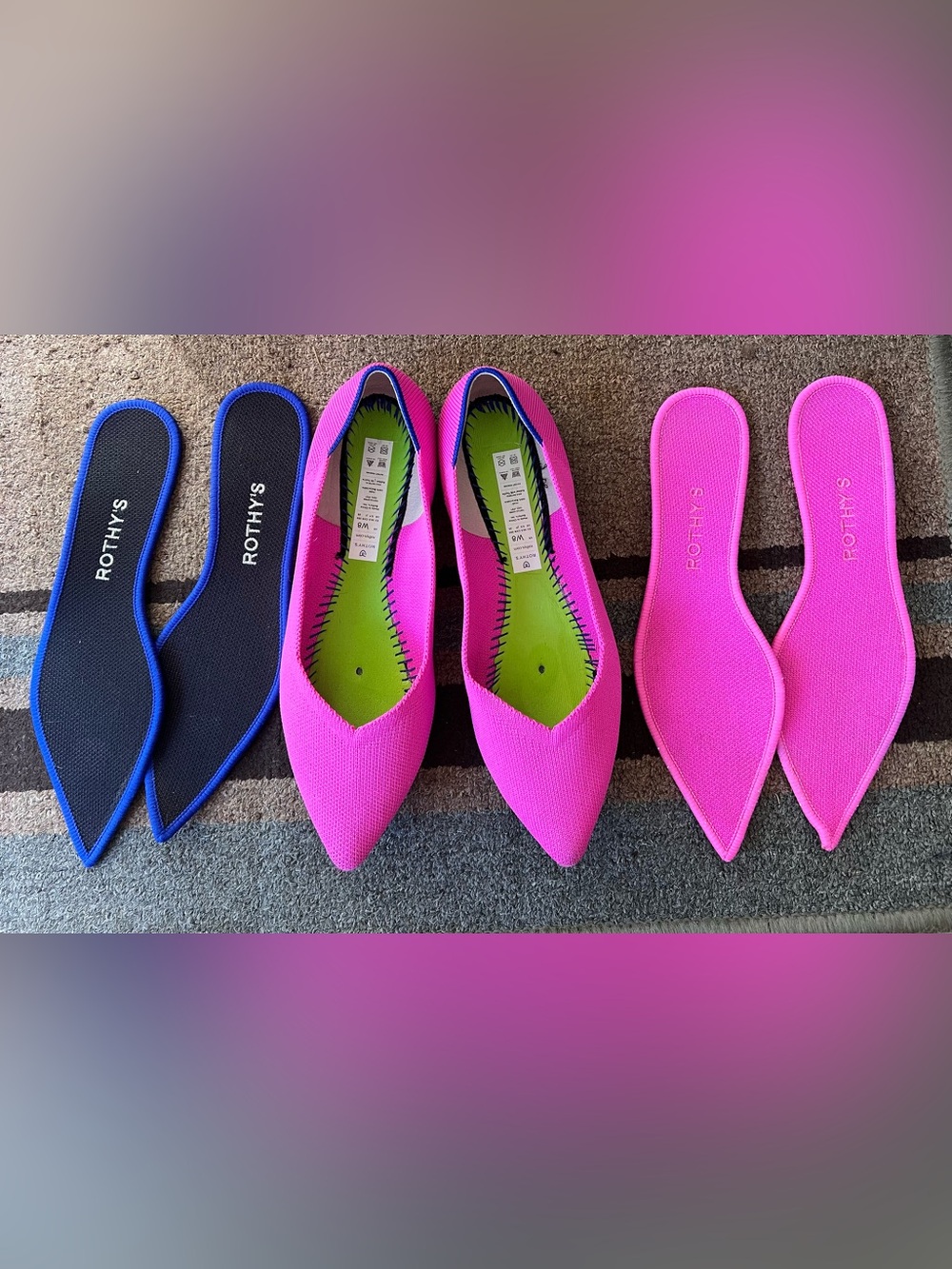 Rothy’s The Point in Dragon Fruit Hot Pink Flat Tortoise Sole W8 + Extra Insoles - Picture 3 of 9
